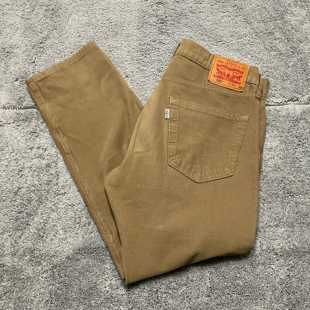 Levis 502 Taper Corduroy Pants Tan Mens 34x30 Stretch Regular Taper 29507-0222